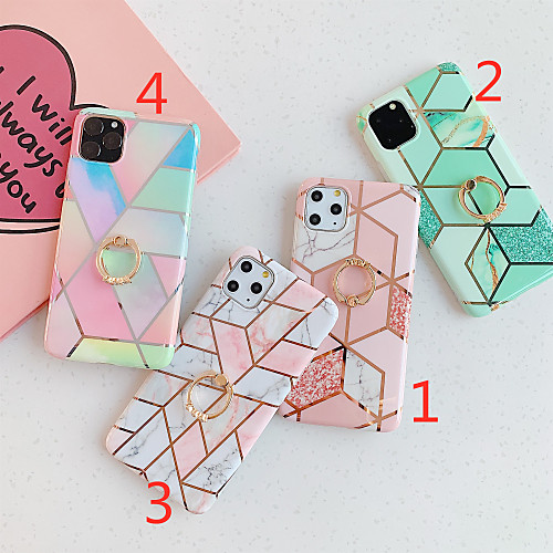 

Phone Case For Apple Back Cover iPhone 12 Pro Max 11 SE 2020 X XR XS Max 8 7 6 Plating Ring Holder IMD Marble TPU