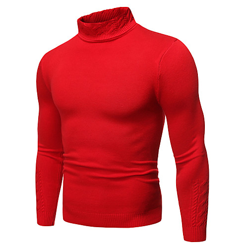 

Men's Solid Colored Pullover Long Sleeve Slim Sweater Cardigans Turtleneck Winter White Black Red