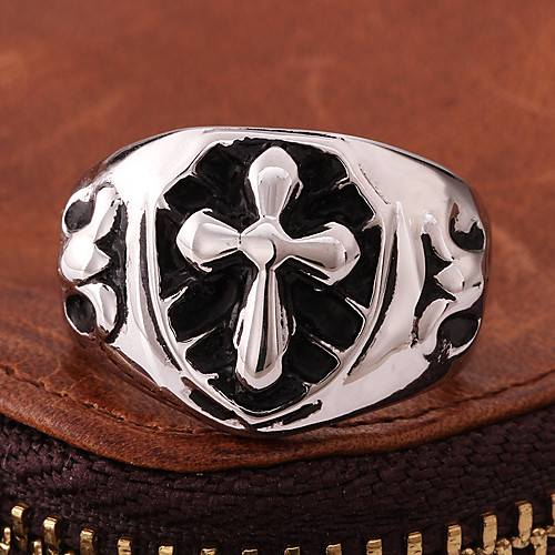 

Band Ring Vintage Style Black Titanium Steel Cross Precious Vintage Punk Rock 1pc 8 / Men's