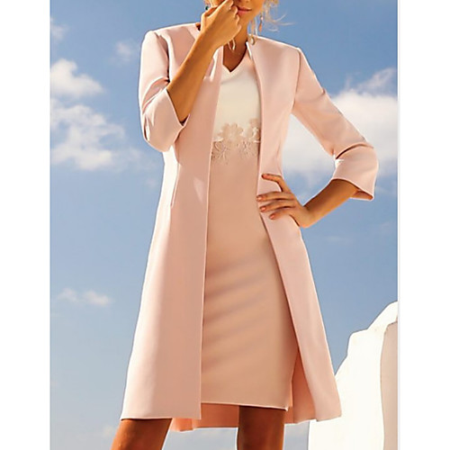 

Sheath / Column Mother of the Bride Dress Plus Size Elegant V Neck Knee Length Polyester 3/4 Length Sleeve with Appliques 2021