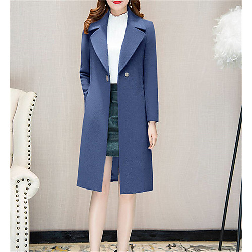 

Women's Daily Fall & Winter Long Trench Coat, Solid Colored Shirt Collar Long Sleeve Polyester / Nylon Red / Khaki / Royal Blue