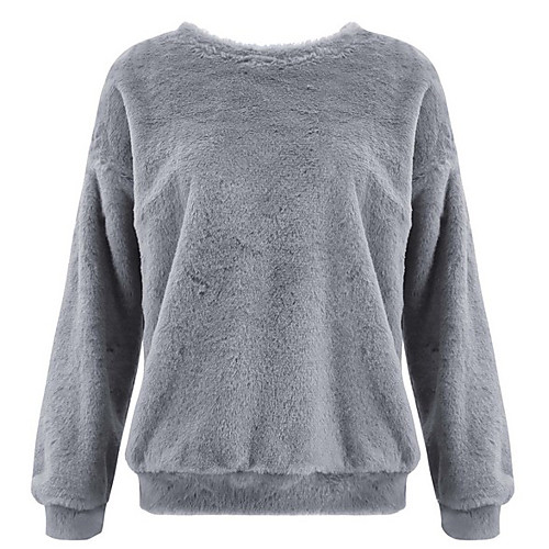 

Women's Solid Colored Long Sleeve Pullover Sweater Jumper, Round Fuchsia / Blue / Gray S / M / L