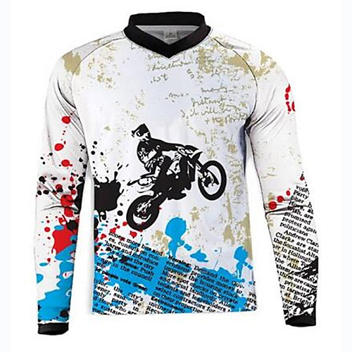 

21Grams Men's Long Sleeve Cycling Jersey Dirt Bike Jersey Winter Summer Fleece Spandex Polyester BlueWhite Bike Jersey Motorcyle Clothing Top Mountain Bike MTB Road Bike Cycling UV Resistant Quick