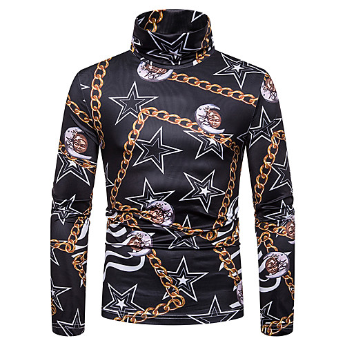 

Men's T shirt Graphic Print Long Sleeve Daily Tops White Black