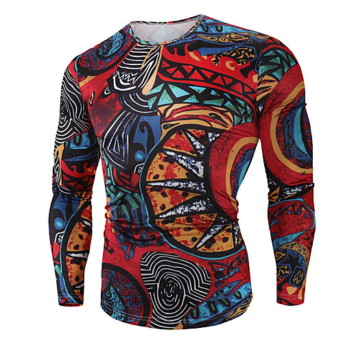 

Men's T shirt Geometric 3D Long Sleeve Daily Tops Rainbow