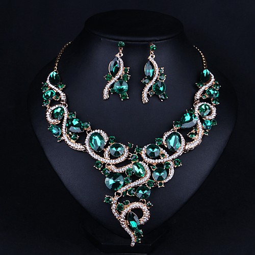 

Women's Synthetic Emerald Stud Earrings Necklace Hollow Out Statement Fashion Earrings Jewelry Green For Party 1 set