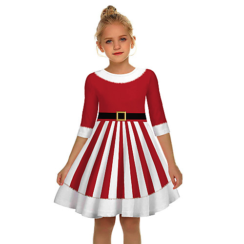 

Santa Suit Dress Girls' Kid's Cute Daily Wear Christmas Polyester Dress