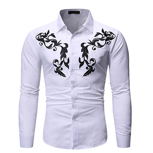 

Men's Shirt Geometric Print Long Sleeve Daily Tops Cotton Basic White Black