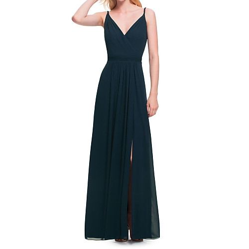 

A-Line V Neck Floor Length Chiffon Bridesmaid Dress with Ruching