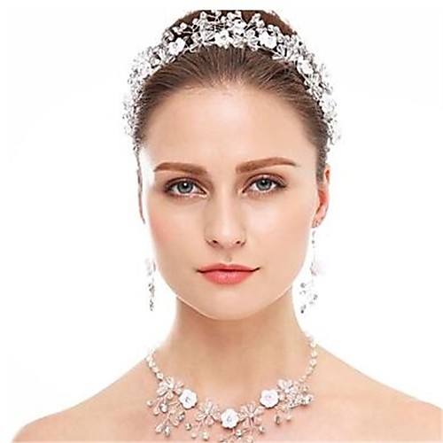 

Women's Head Jewelry Hoop Earrings Necklace Geometrical Flower European Rhinestone Earrings Jewelry White For Wedding 1 set / Hair Jewelry