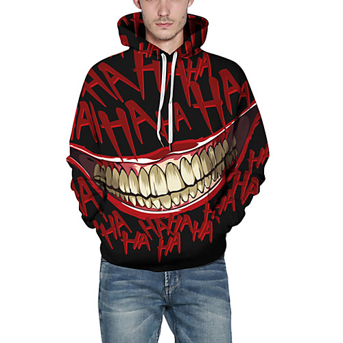 

Men's Plus Size Hoodie Cartoon Print 3D Hooded Halloween Daily Basic Casual Hoodies Sweatshirts Black