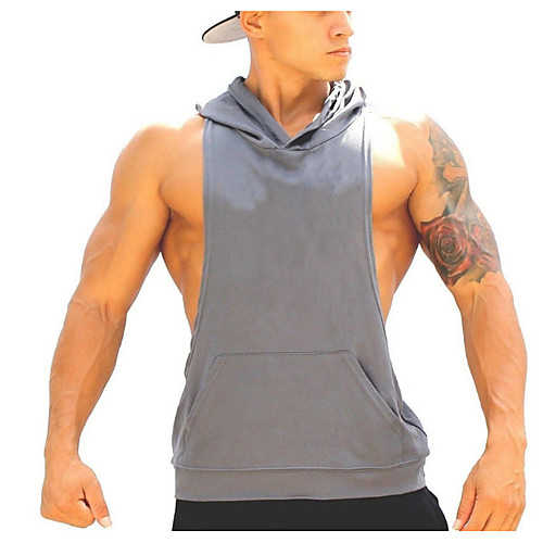 

Men's Sleeveless Workout Tank Top Running Tank Top Running Singlet Racerback Hoodie Summer Cotton Quick Dry Lightweight Breathable Fitness Gym Workout Running Sportswear Solid Colored Black Red