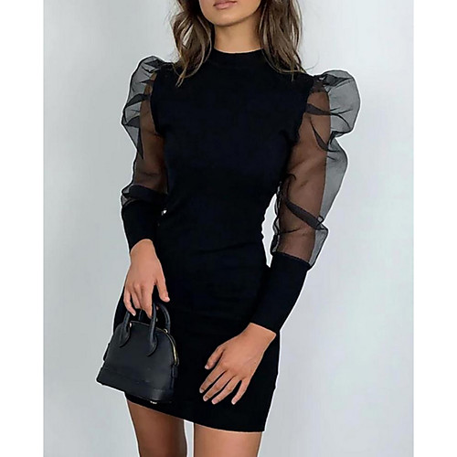 

Women's A Line Dress - Long Sleeve Solid Colored Crew Neck Black Red Army Green Khaki Gray S M L XL XXL