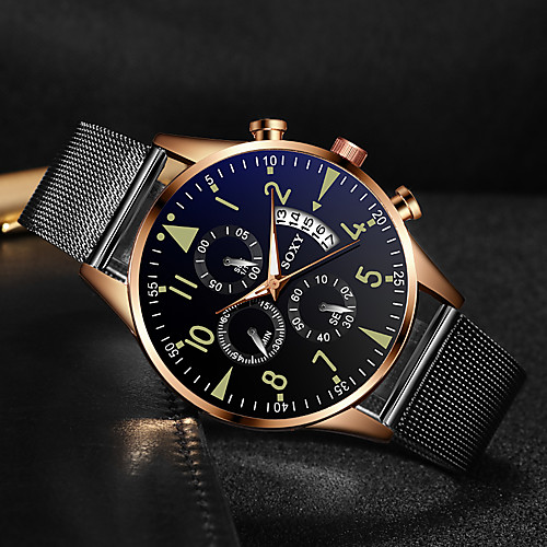 

Men's Dress Watch Quartz Formal Style Mesh Stainless Steel Black / Silver Calendar / date / day Noctilucent Analog Fashion - Black Black / Rose Gold Silver / Black One Year Battery Life