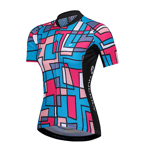 

Nuckily Women's Short Sleeve Cycling Jersey Summer Spandex BluePink Patchwork Bike Sweatshirt Top Mountain Bike MTB Road Bike Cycling Quick Dry Breathable Back Pocket Sports Clothing Apparel