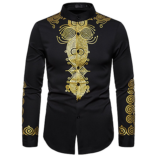 

Men's Shirt Other Prints Graphic Long Sleeve Daily Tops White Black Navy Blue