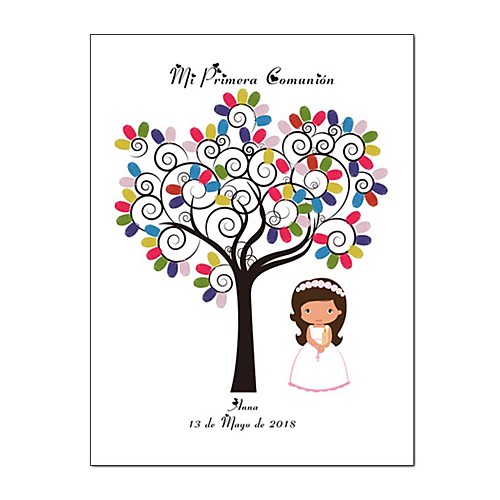 

Personalized Canvas Fingerprint Tree Signature DIY Guest Book For Girls First Holy Communion Souvenir Decorations 4060cm