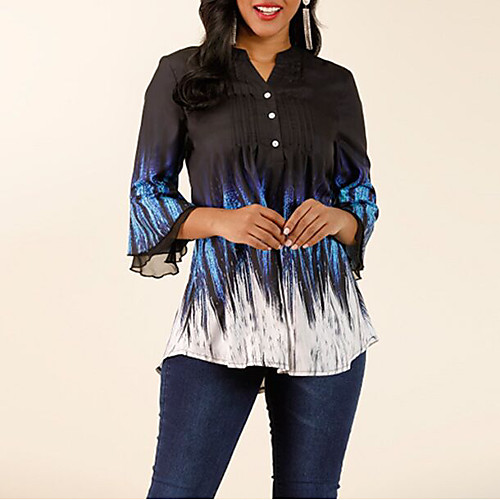 

Women's Color Block Shirt Daily V Neck Blue
