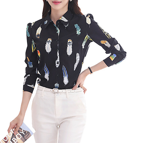 

Women's Shirt Animal Long Sleeve Daily Tops Basic White Black
