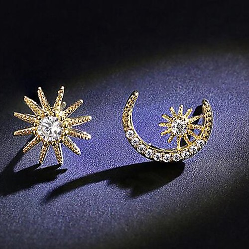 

Women's Mismatch Earrings Mismatched Moon Star Cute Imitation Diamond S925 Sterling Silver Earrings Jewelry Gold For Daily 1 Pair