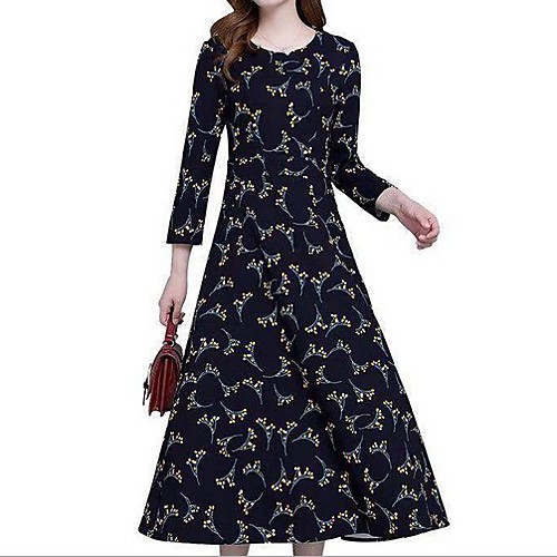 

Women's Chiffon Dress Maxi long Dress Yellow Red Long Sleeve Print Fruit Print Round Neck M L XL XXL 3XL