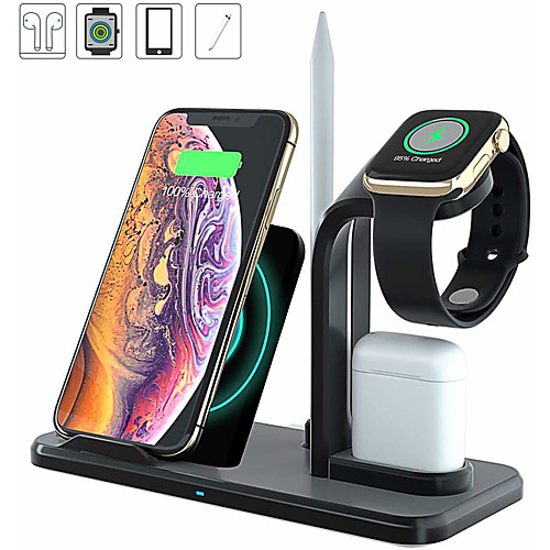 

Upgrade 10W 4-in-1 Fast Wireless Charger Dock Station Wireless Charger Stand Compatible with All Qi Phones AirPods Apple Watch For iPhone XR XS Max 8 Quick Charging Station Charging Bracket