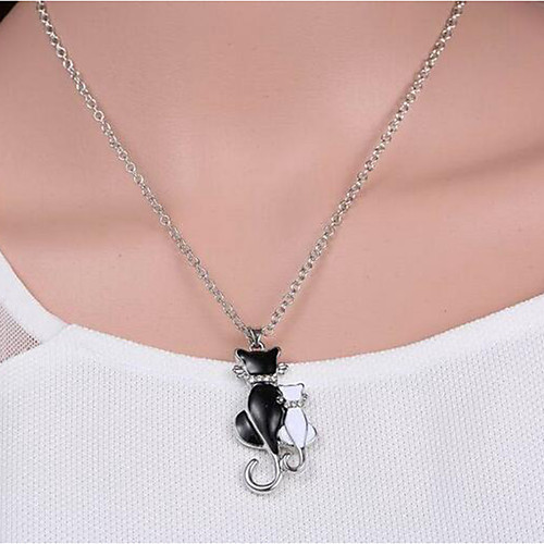 

Women's Pendant Necklace Cat Sweet Chrome Imitation Diamond Silver 425 cm Necklace Jewelry For Daily