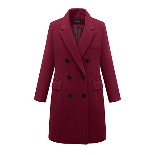 

Women's Coat Daily Fall & Winter Long Coat Notch lapel collar Regular Fit Jacket Long Sleeve Solid Colored Blue Wine / Plus Size