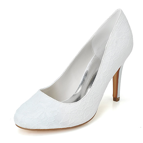 

Women's Wedding Shoes Stiletto Heel Round Toe Wedding Pumps Minimalism Wedding Party & Evening Lace Lace Floral White Blue Ivory