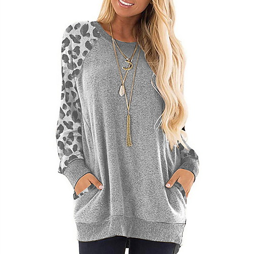 

Women's Leopard Long Sleeve Pullover Sweater Jumper, Round Neck Light gray / Purple / Blushing Pink S / M / L