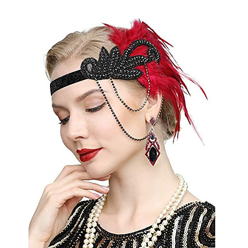 

The Great Gatsby Vintage 1920s The Great Gatsby Flapper Headband Women's Feather Costume Earrings Black / Red / Blue Vintage Cosplay Festival / 1 Pair of Earrings / Headwear / 1 Pair of Earrings