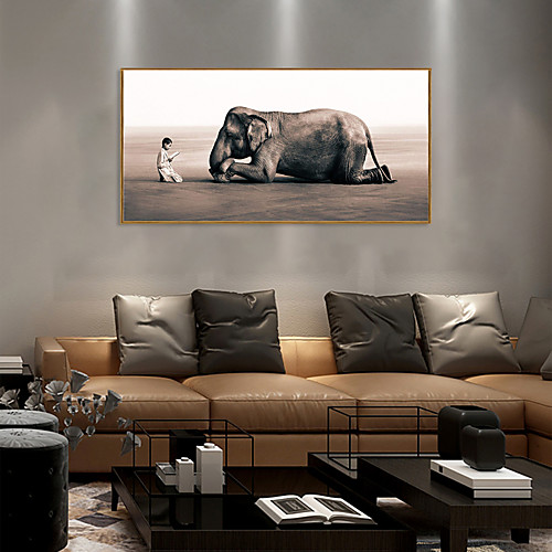 

Wall Art Canvas Prints Painting Artwork Picture Elephant People Home Decoration Décor Stretched Frame Ready to Hang