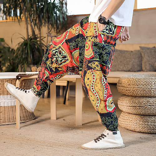 

Men's High Waist Yoga Pants Harem Bloomers Quick Dry Hippie Boho Purple Red Burgundy Casual Fitness Gym Workout Dance Summer Sports Activewear Loose