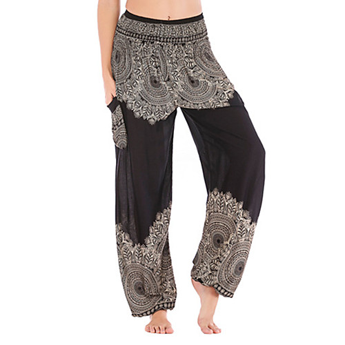 

Women's High Waist Yoga Pants Harem Pocket Bloomers Breathable Quick Dry Bohemian Hippie Boho Black Purple Burgundy Cotton Fitness Gym Workout Pilates Sports Activewear Stretchy Loose