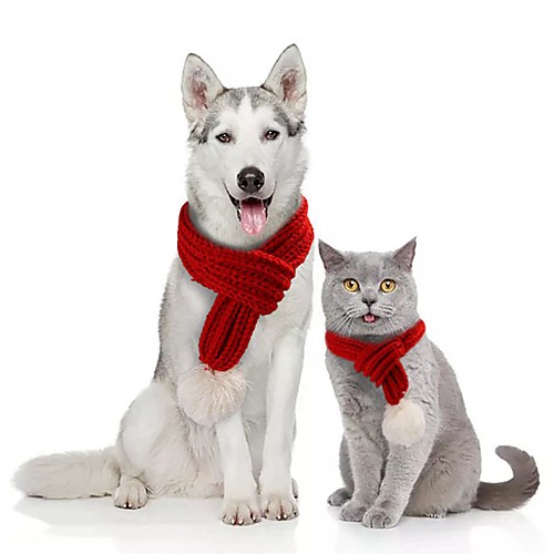 

Dog Cat Dog Scarf Puppy Clothes Solid Colored Christmas Christmas Winter Dog Clothes Puppy Clothes Dog Outfits Red Green Gray Costume for Girl and Boy Dog Acrylic Fibers S M L