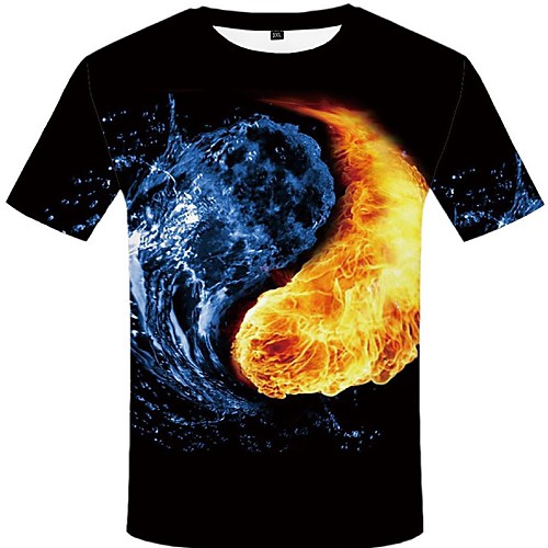 

Men's T shirt Graphic Flame Print Short Sleeve Daily Tops Streetwear Exaggerated Black