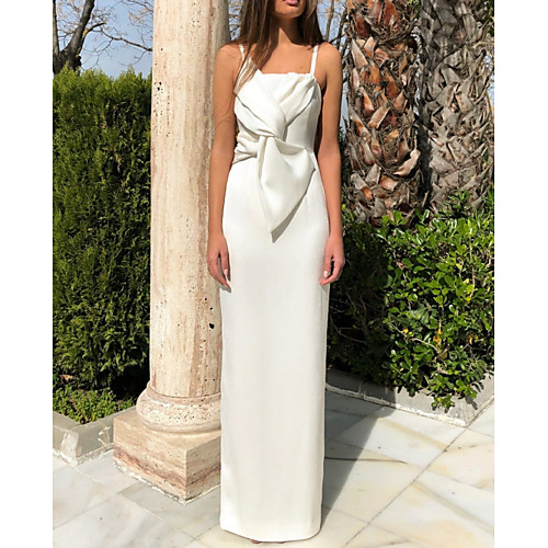 

Sheath / Column Open Back Formal Evening Dress Spaghetti Strap Sleeveless Floor Length Satin with Criss Cross Split Front 2021