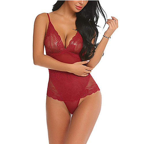 

Women's Backless Cut Out Mesh Sexy Satin & Silk Suits Nightwear Jacquard Solid Colored Black / Red S M L