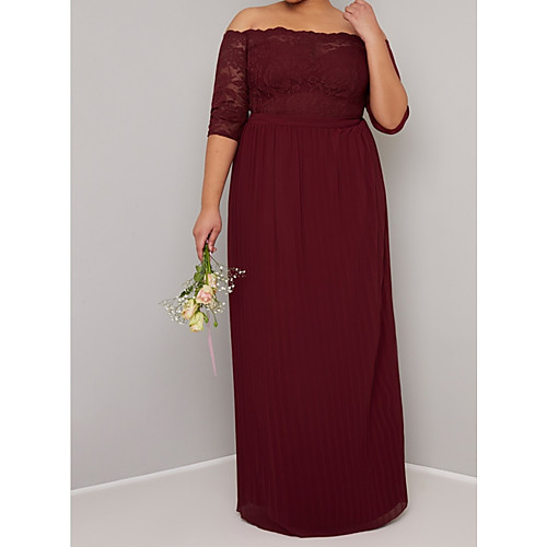 

A-Line Off Shoulder Floor Length Chiffon / Lace Bridesmaid Dress with Appliques / Ruching
