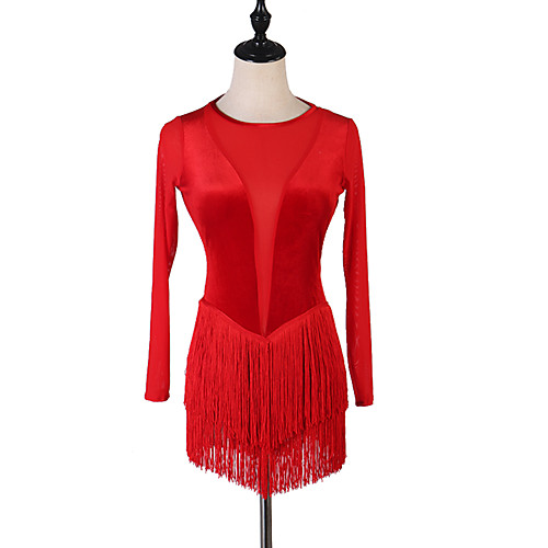 

Latin Dance Dress Tassel Women's Performance Long Sleeve Spandex