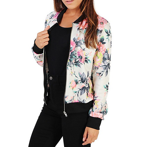 

Women's Daily Fall & Winter Short Jacket, Plants Stand Long Sleeve Polyester White / Blue