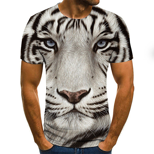 

Men's T shirt Color Block 3D Animal Print Short Sleeve Going out Tops Streetwear Punk & Gothic White