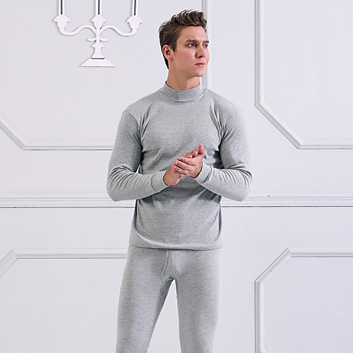 

Men's ThermalUnderwearSet Tee Tshirt Outdoor Ultra Light (UL) Breathable Comfortable Autumn / Fall Winter Cotton Solid Color Dark Grey Black Royal Blue