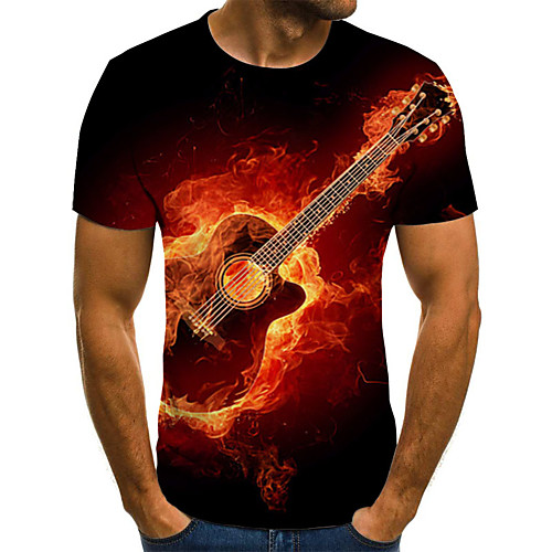 

Men's T shirt Graphic Flame Plus Size Pleated Print Short Sleeve Daily Tops Streetwear Exaggerated Red