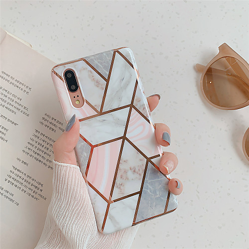 

Phone Case For Huawei Back Cover Huawei P20 Huawei P20 Pro Huawei P20 lite Huawei P30 Huawei P30 Pro Huawei P30 Lite Plating IMD Pattern Geometric Pattern Marble TPU