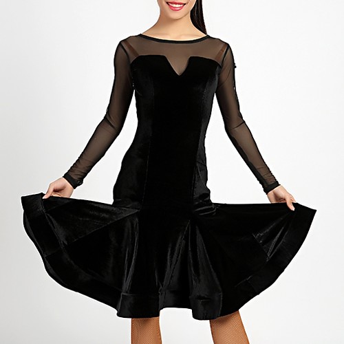 

Latin Dance Dress Ruffles Tassel Split Joint Women's Training Velvet