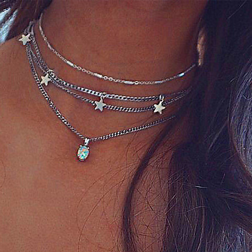 

Women's Pendant Necklace Necklace Layered Star Simple Fashion Vintage Classic Chrome Silver 39.5 cm Necklace Jewelry 1pc For Street School Daily Holiday Festival / Layered Necklace