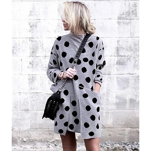 

Women's A Line Dress - Long Sleeve Polka Dot Turtleneck Street chic Daily Wear Blushing Pink Brown Gray S M L XL XXL