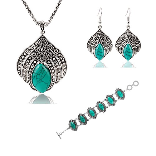 

Women's Turquoise Drop Earrings Necklace Bracelet European Earrings Jewelry Turquoise For Daily Three-piece Suit