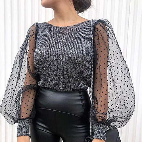 

Women's T shirt Solid Colored Long Sleeve Daily Tops Gray